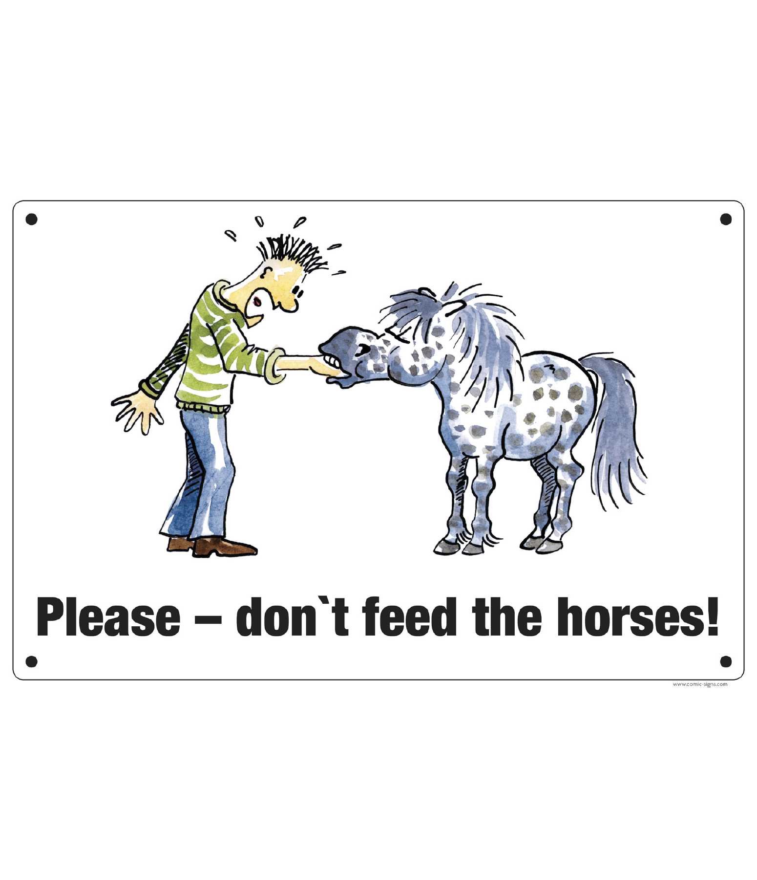 Comic stalbord Please don't feed the horses!