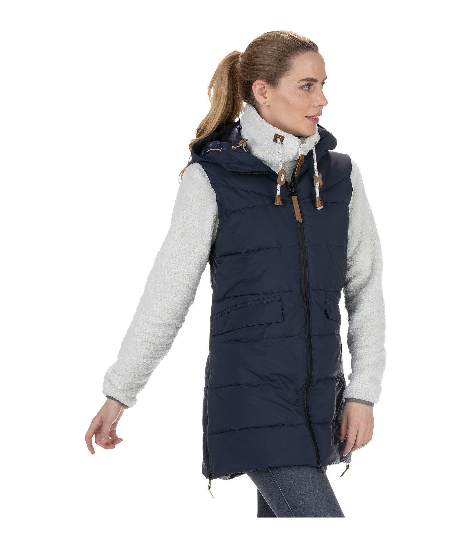 doorgestikte bodywarmer Akene met capuchon