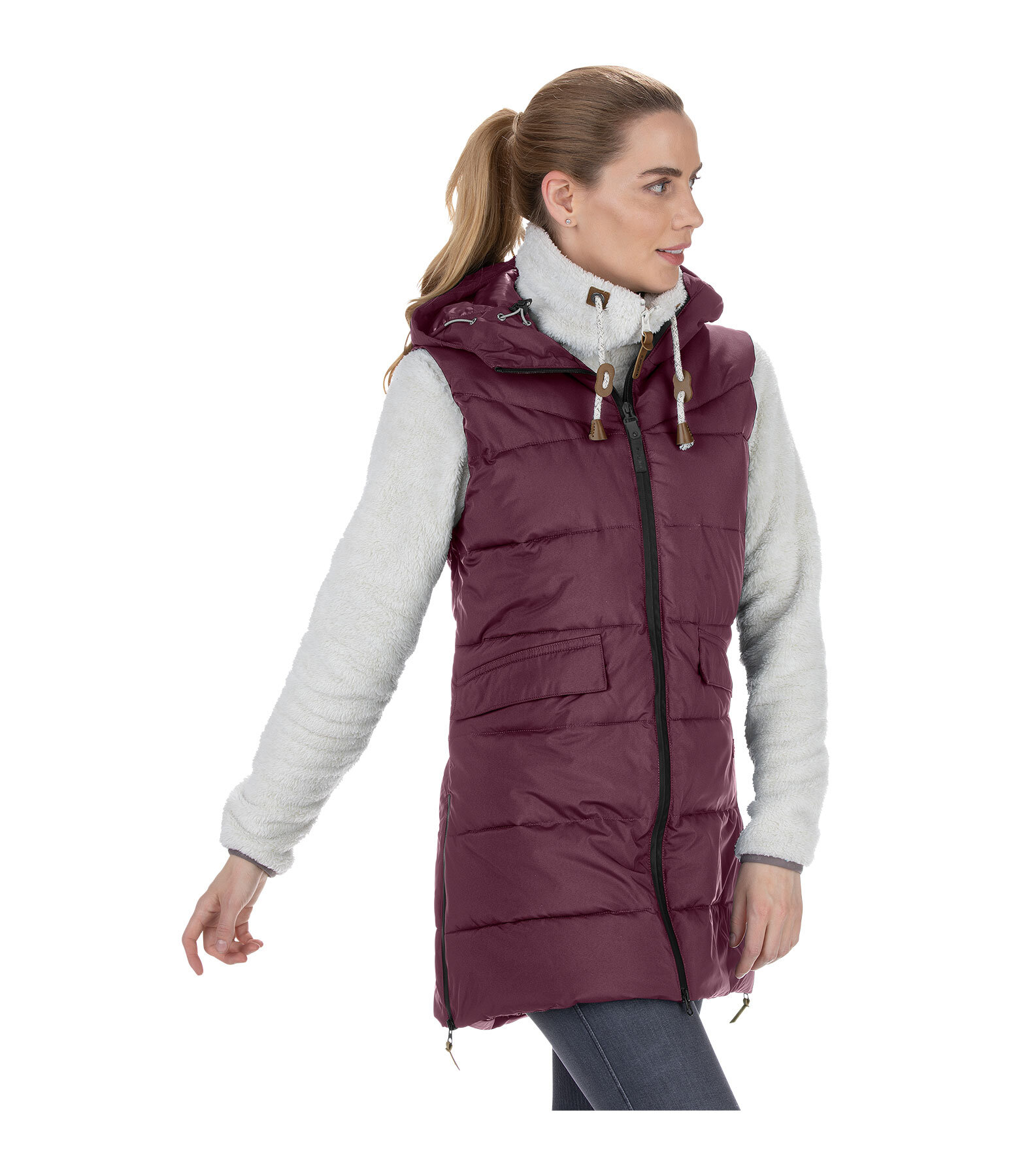 doorgestikte bodywarmer Akene met capuchon