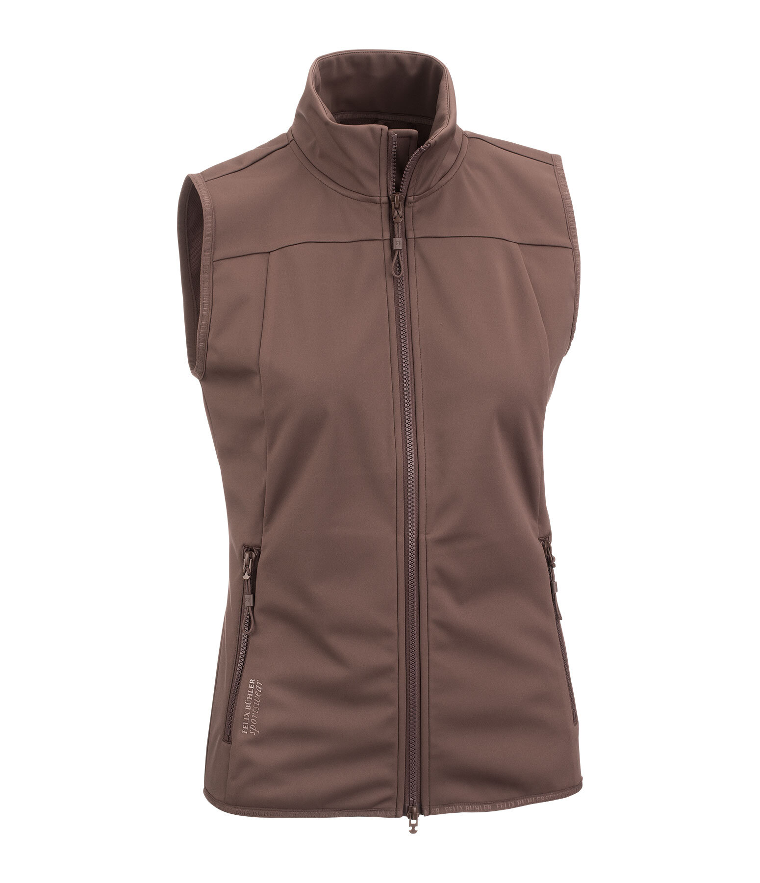 Sportliche Softshellweste aus dehnbarem 4-Way-Stetchmaterial. Winddicht und atmungsaktiv. Mit Stehkragen und unterlegtem 2-Wege-