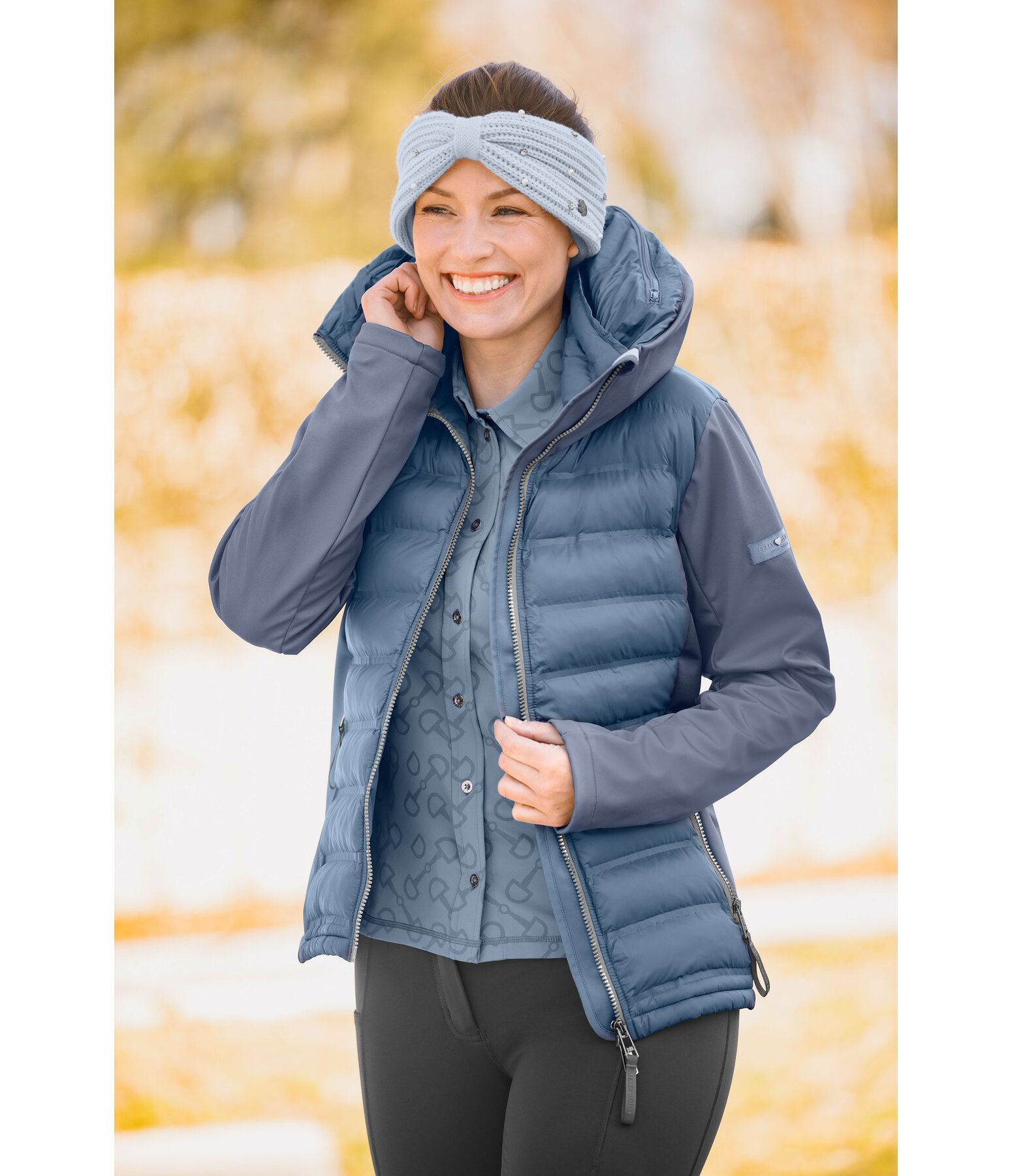 softshell combi rij-jas Celina met capuchon