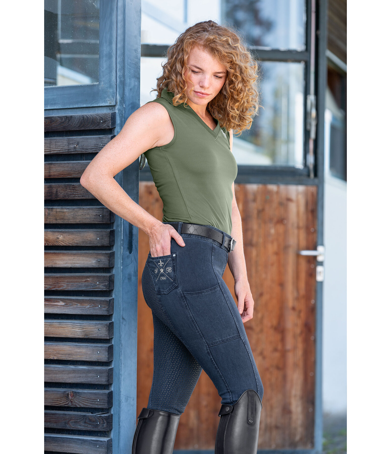 denim grip rijbroek Estelle met zitvlak