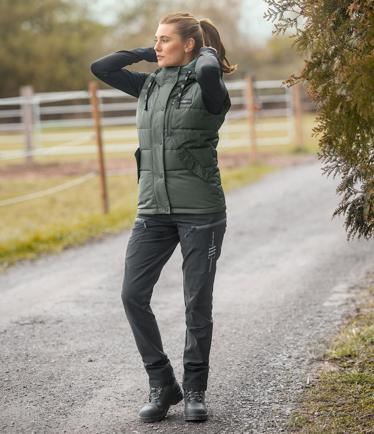 Dames-Outfit Outdoor-Combi bodywarmer in forest