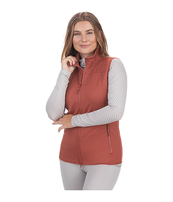 Sportliche Softshellweste aus dehnbarem 4-Way-Stetchmaterial. Winddicht und atmungsaktiv. Mit Stehkragen und unterlegtem 2-Wege-
